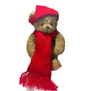 Vintage Hallmark Retired‎ Mary Bear Plush 17" Toy Brown Red Scarf Hat Christmas